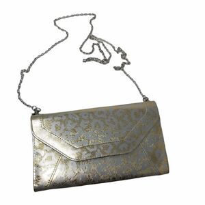 Gold patterned clutch bag w/crossbody chain